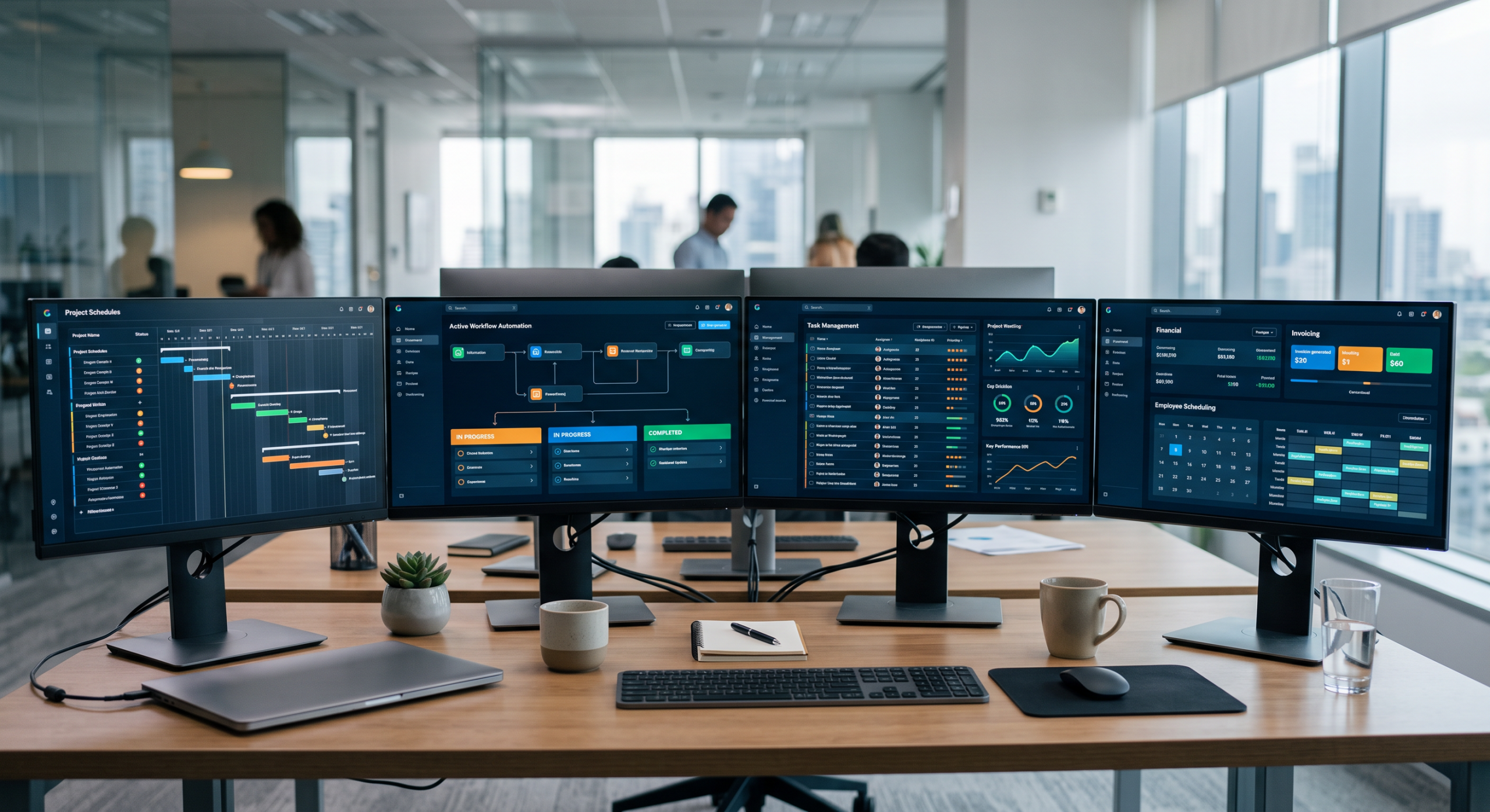 firefly gemini flash modern business operations dashboard displayed on multiple screens showing project sc 995736
